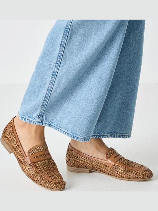 Leather Women's Loafers in Tabac Brown Color