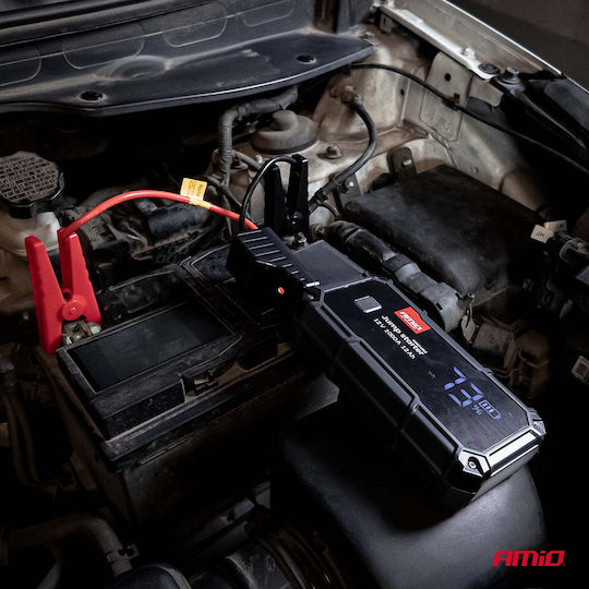 Amio Преносим Стартер За Батерия 3 В 1 Тип Jump Starter Led Светлина Powerbank Работно Напрежение 12v Капацитет 12ah 500-1000a За Леки Автомобили 1 Бр 04676/am 04676/am
