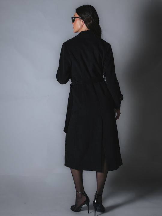 Damen Black Mantel mit Knöpfen