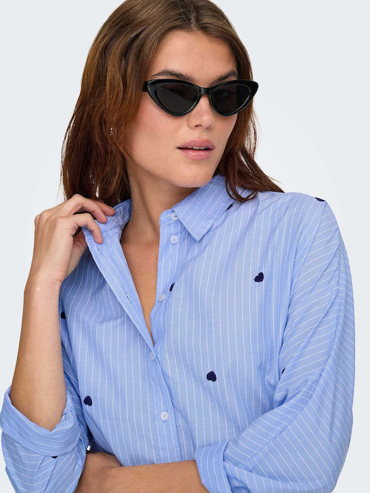 Women's Striped Long Sleeve Shirt Sky Blue