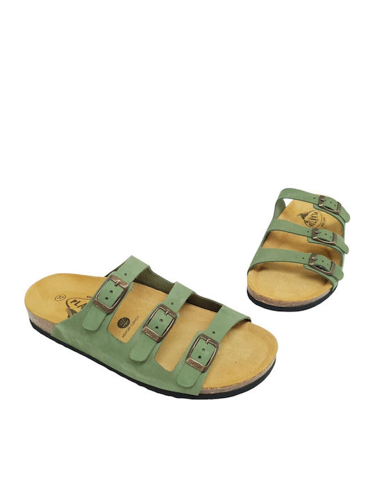 Leather Women's Flat Sandals Anatomic in Green Color