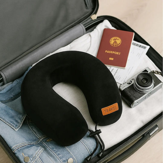 Orthopedic Travel Pillow Memory Foam Black 28x30x11cm