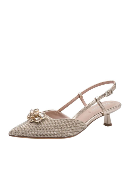 Spitze Pumps mit Chunky Absatzdicke Goldene