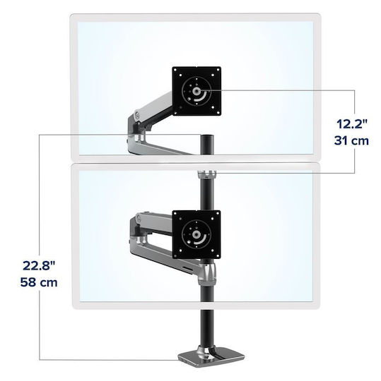 Ergotron LX Dual Stacking Schreibtisch Halterung für 2 Monitore bis 40" mit Arm Silber