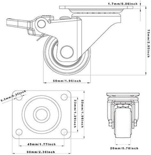 Gbl Ρόδα από Καουτσούκ 60x46mm