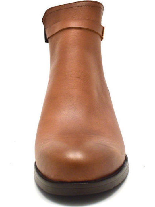 Leather Women's Ankle Boots with Medium Heel Tabac Brown