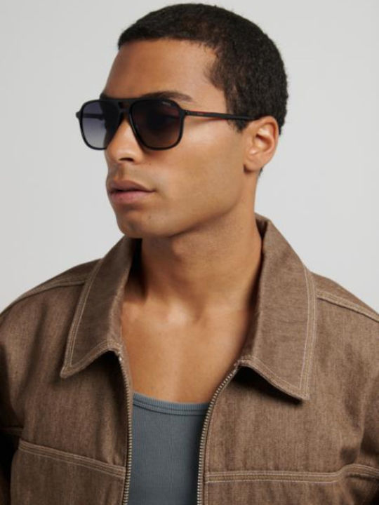 Boss Unisex Sunglasses with Black Horn-Rimmed Frame and Black Lens HG 1398/S 807/9O