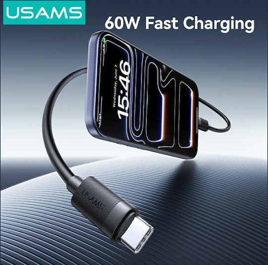 Usams USB 2.0 Cable USB-C male - USB-C 60W PD Μαύρο 1m SJ780USB01