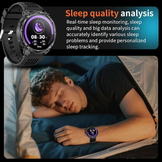 Microwear HT33 Smartwatch with Heart Rate Monitor (Black & Orange Silicone)
