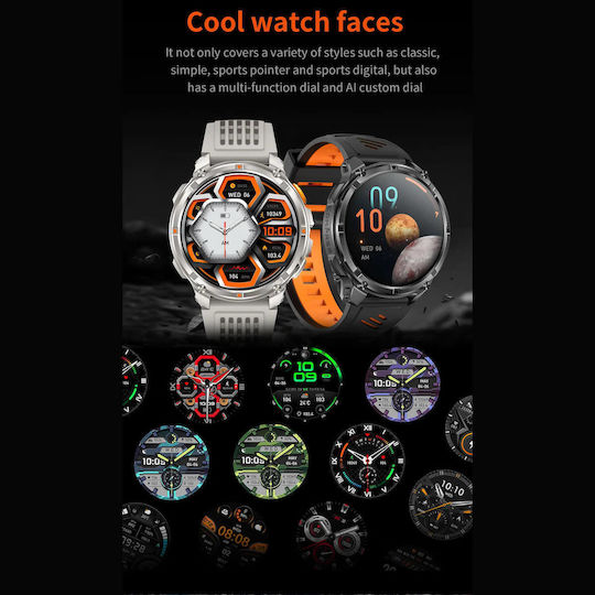 Microwear HT33 Smartwatch with Heart Rate Monitor (Black & Orange Silicone)