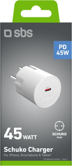SBS Φορτιστής Χωρίς Καλώδιο με Θύρα USB-C 45W Power Delivery Λευκός (Schuko)