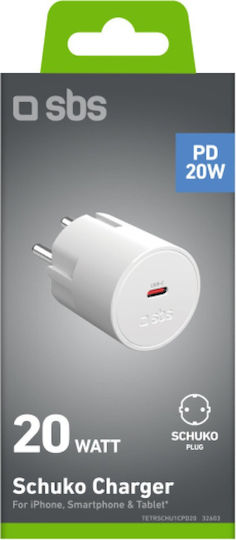 SBS Φορτιστής Χωρίς Καλώδιο με Θύρα USB-C 20W Power Delivery Λευκός (Schuko)