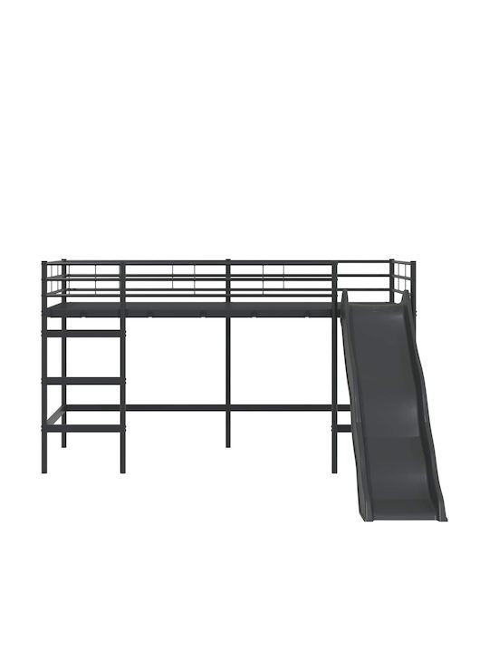 Pat pentru Copii Cușeta Single Negru pentru Saltea 85x205cm