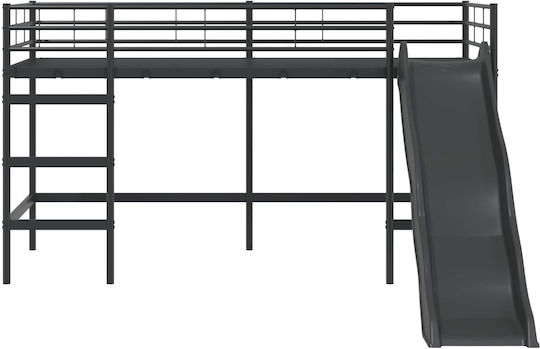 Kids Bed Bunk Single Black for Mattress 85x205cm