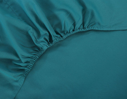 Silk Fashion Super-Double Fitted Sheet 165x200+35cm Teal Blue