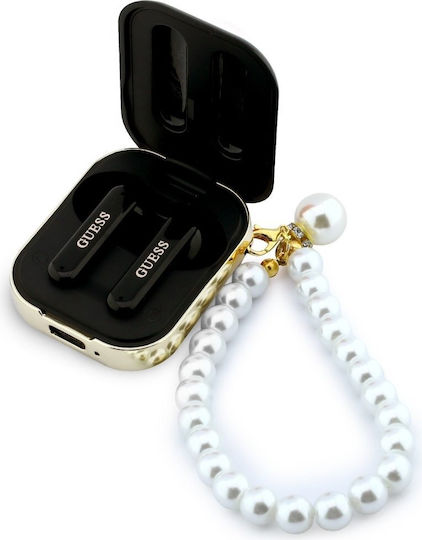 Guess Pearl Strap Earbud Bluetooth Handsfree Headphones With Sweat Resistance And Black Charging Case