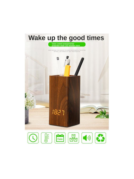 Uncle George Tabletop Digital Clock LED Wooden Brown 01.06.04-0007-BRWN
