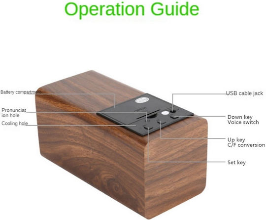 Uncle George Tabletop Digital Clock LED Wooden Black 01.06.04-0007-BLK