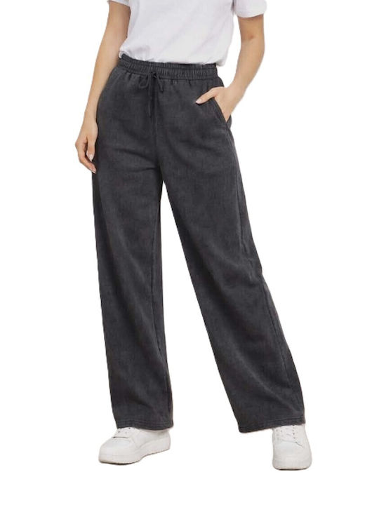 Women's Fabric Trousers with Elastic in Loose Fit Grey-anthracite