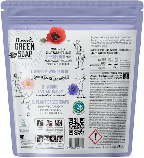 Marcel's Green Soap Waschmittel mit Grüne Seife für Weiße & Farbige Kleidung (21 Kapseln) 1cm