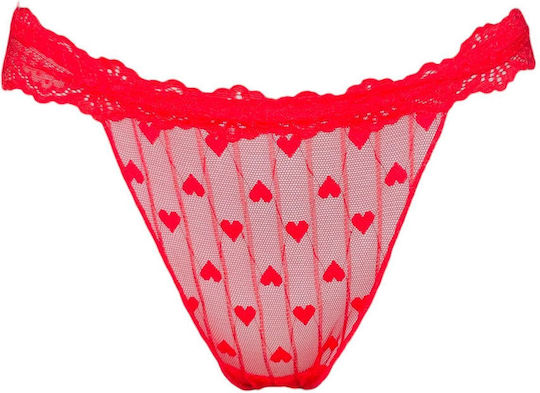 Damen Slip Zeichenfolge Transparent Kleine Herzen & Spitze Abschluss – Rote