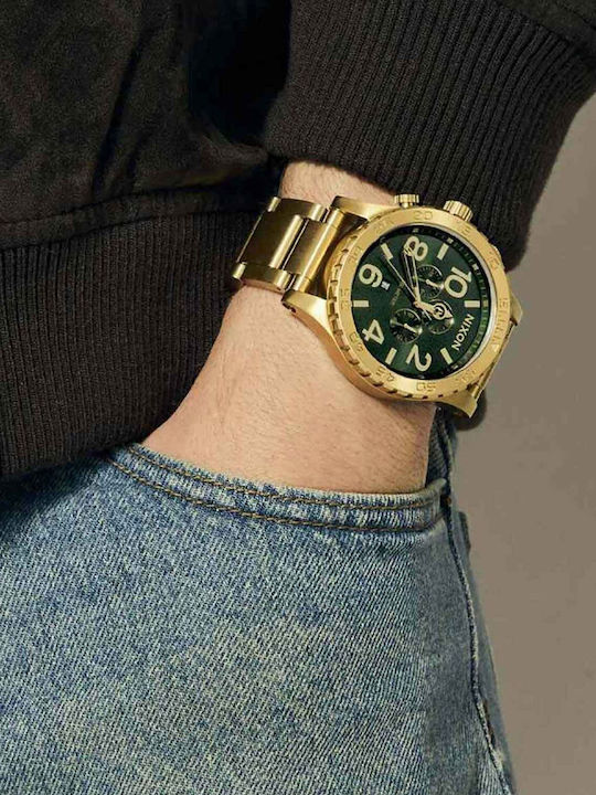 51-30 Herrenuhr Chronograph Batterie mit Gold Rostfreiem Stahlarmband