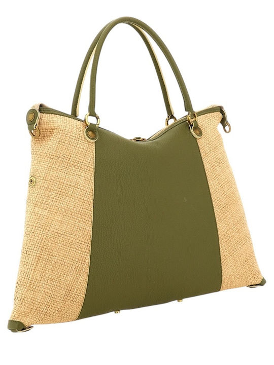 Ψάθινη Γυναικεία Τσάντα Shopper Ώμου Μπεζ