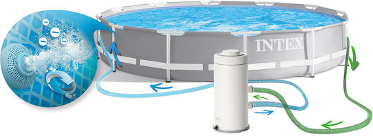 Intex Prism Frame Garden Round Swimming Pool PVC 6503lt with Metallic Frame Silver