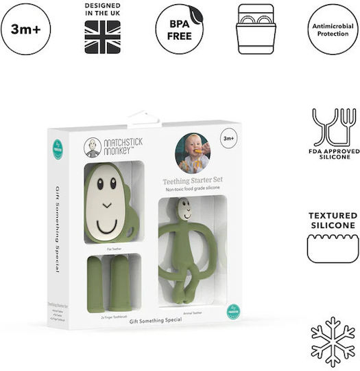 Matchstick Monkey Teething Ring BPA Free Silicone for 3 Months+ 3 Pieces