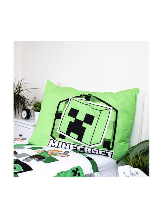 Minecraft Σετ Παιδική Παπλωματοθήκη Μονή με Μαξιλαροθήκη Πράσινη 140x200εκ.