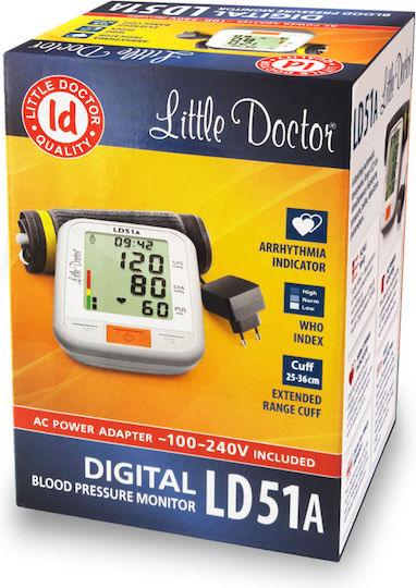 Little Doctor Ld 51a Electronic Arm Blood Pressure Monitor Xxl Display Arrhythmia Detector Who Indicator Date Time Display Power Adapter Included White Grey