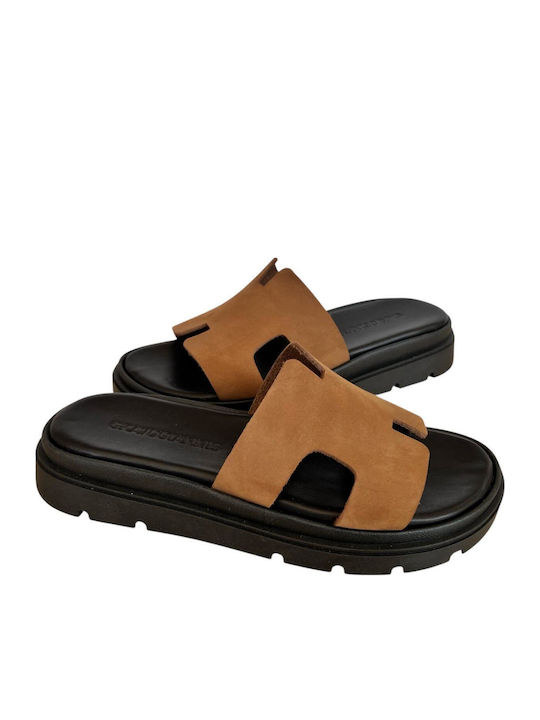 Sandale Casual Damă Flatforme Maro Din Piele