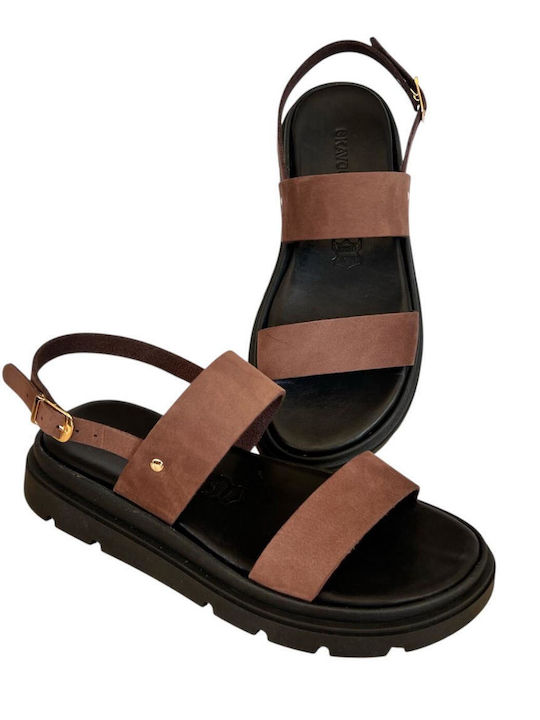 Leather Women's Flat Sandals Flatforms in Black Color