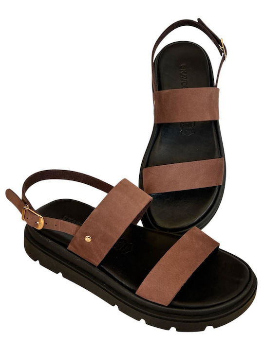 Leather Women's Flat Sandals Flatforms in Black Color