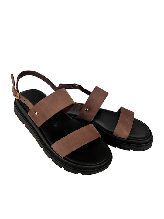 Leather Women's Flat Sandals Flatforms in Black Color