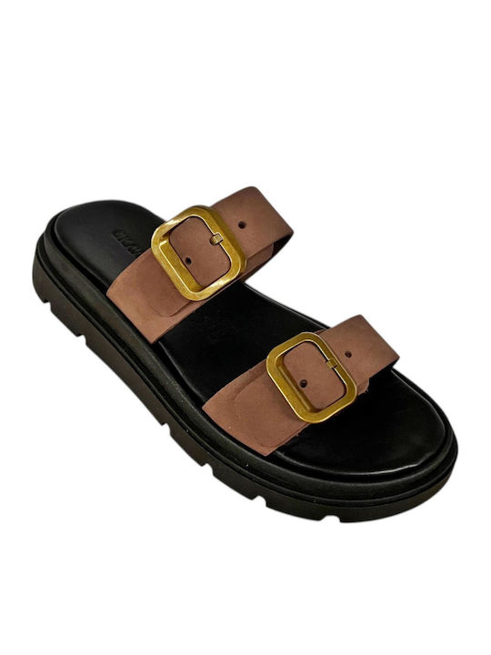 Leather Women's Flat Sandals Flatforms in Black Color
