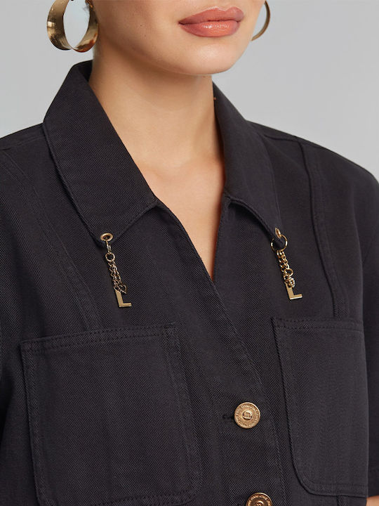 Women's Denim Long Sleeve Shirt Black