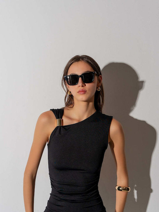 Red Raven Jasper Unisex Sunglasses with Black Frame and Black Polarized Lenses