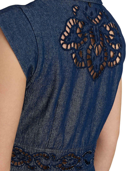 Summer Mini Shirt Dress Denim Blue