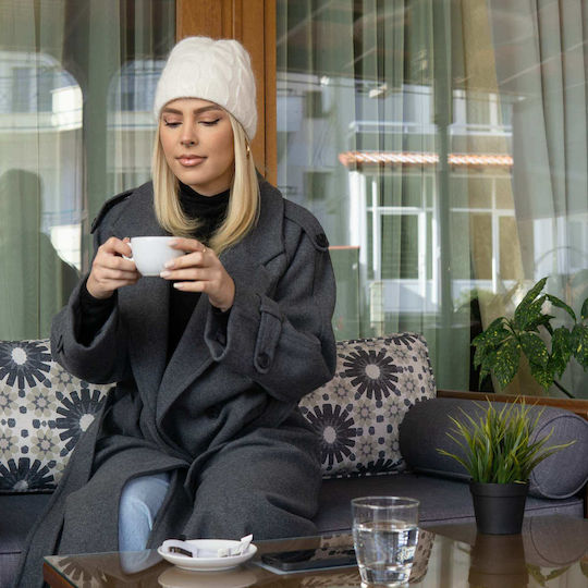 Σκουφάκι Beanie Γυναικείος Σκούφος Πλεκτός σε Λευκό χρώμα
