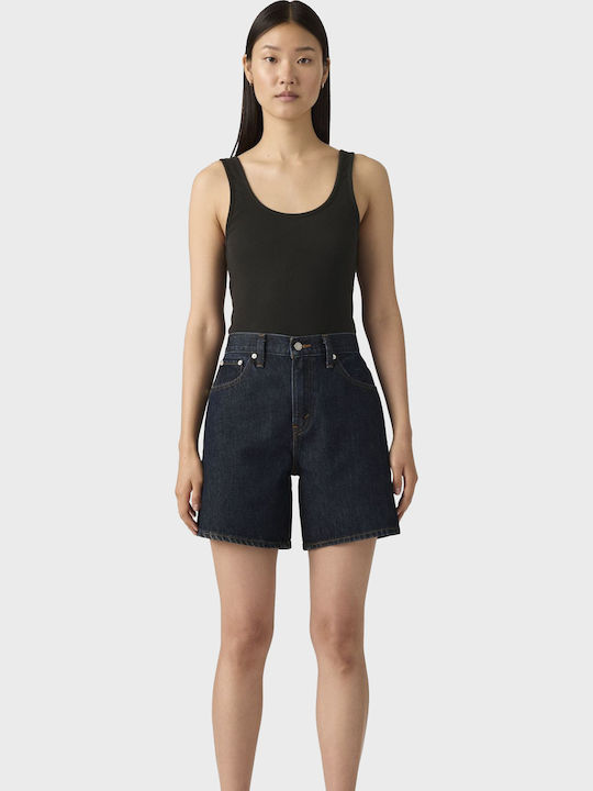 Pantaloni Scurți Din Denim Talie Înaltă Pentru Femei Unwashed Denim