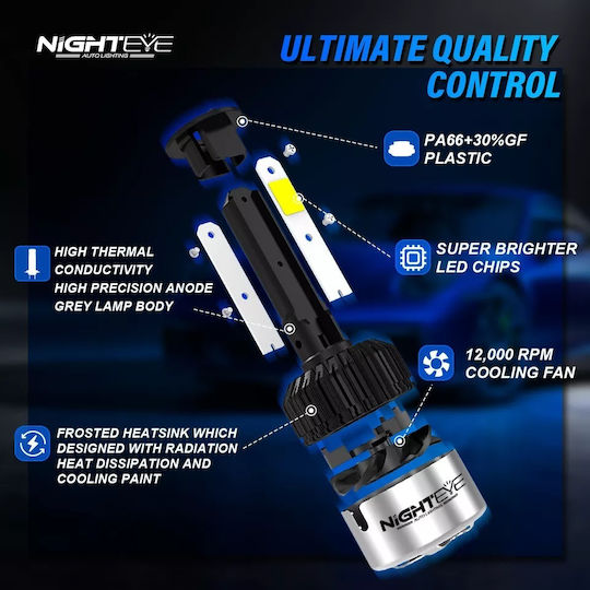 Nighteye A315-s2-h1 72v Canbus Autolampen 6500K Kaltes Weiß 9000lm Autolampen IP68 Wasserdicht Hoch Niedrig Strahlungsbereich H1