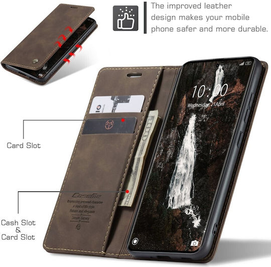 Caseme 013 Retro Book Leder / Synthetisches Leder Braune Handyhülle für Redmi Note 15