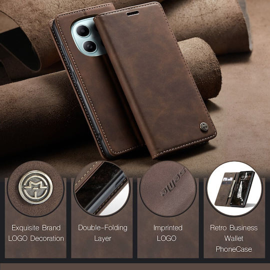 Caseme 013 Retro Book Leder / Synthetisches Leder Braune Handyhülle für Redmi Note 15