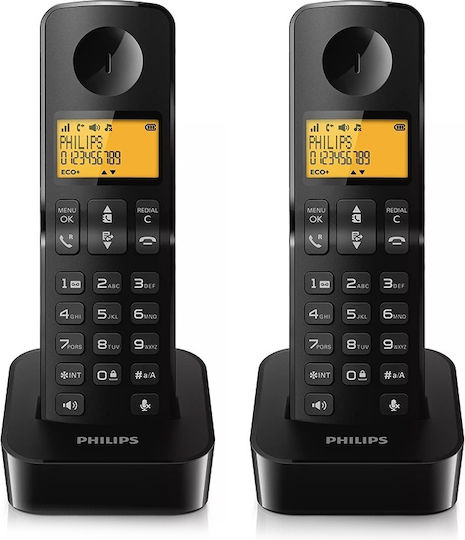 Philips D2602B Ασύρματο Τηλέφωνο Duo Μαύρο
