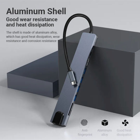 Luvlu Stație de andocare USB-C cu HDMI 4K PD Ethernet Gri
