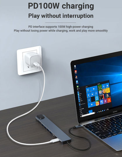 Luvlu Stație de andocare USB-C cu HDMI 4K PD Ethernet Gri
