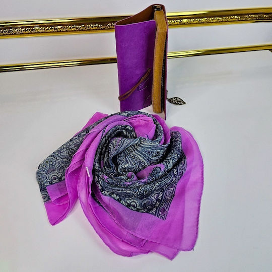 Set Cadou Jurnal Vintage Mov Eșarfă Elegantă