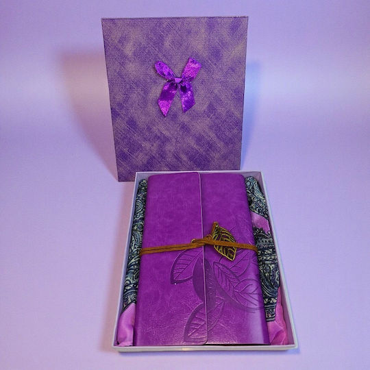 Set Cadou Jurnal Vintage Mov Eșarfă Elegantă