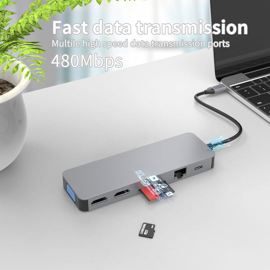Luvlu USB-C Docking Station με HDMI 4K PD Ethernet και σύνδεση 2 Οθονών Γκρι